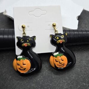 Black Cat and Pumpkin Earrings